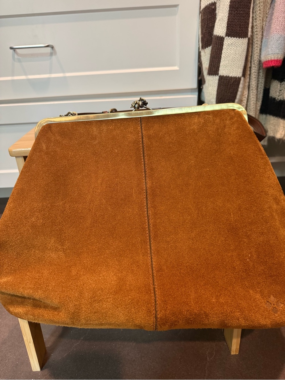 Patricia Nash Cognac Suede Frame Satchel with Brown Leather Strap - Picture 10 of 10